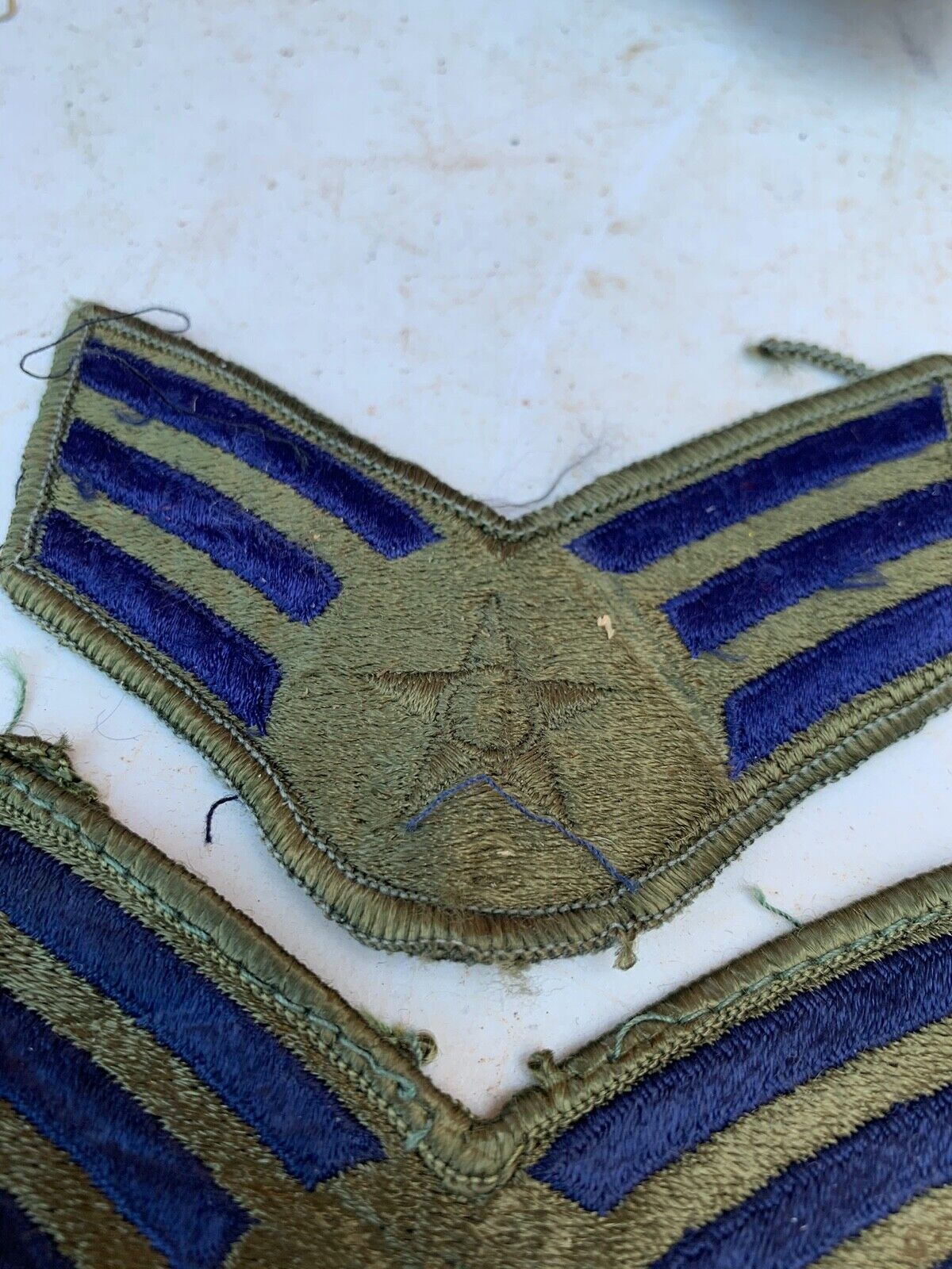 Pair of United States Air Force Rank Chevrons Olive Green -- Senior Airmen - The Militaria Shop