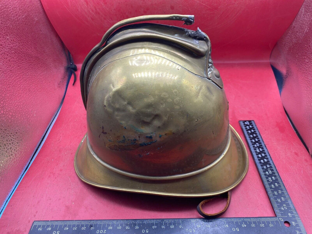 Original Early 1900's French Fire Brigade Helmet with Liner & Chinstrap