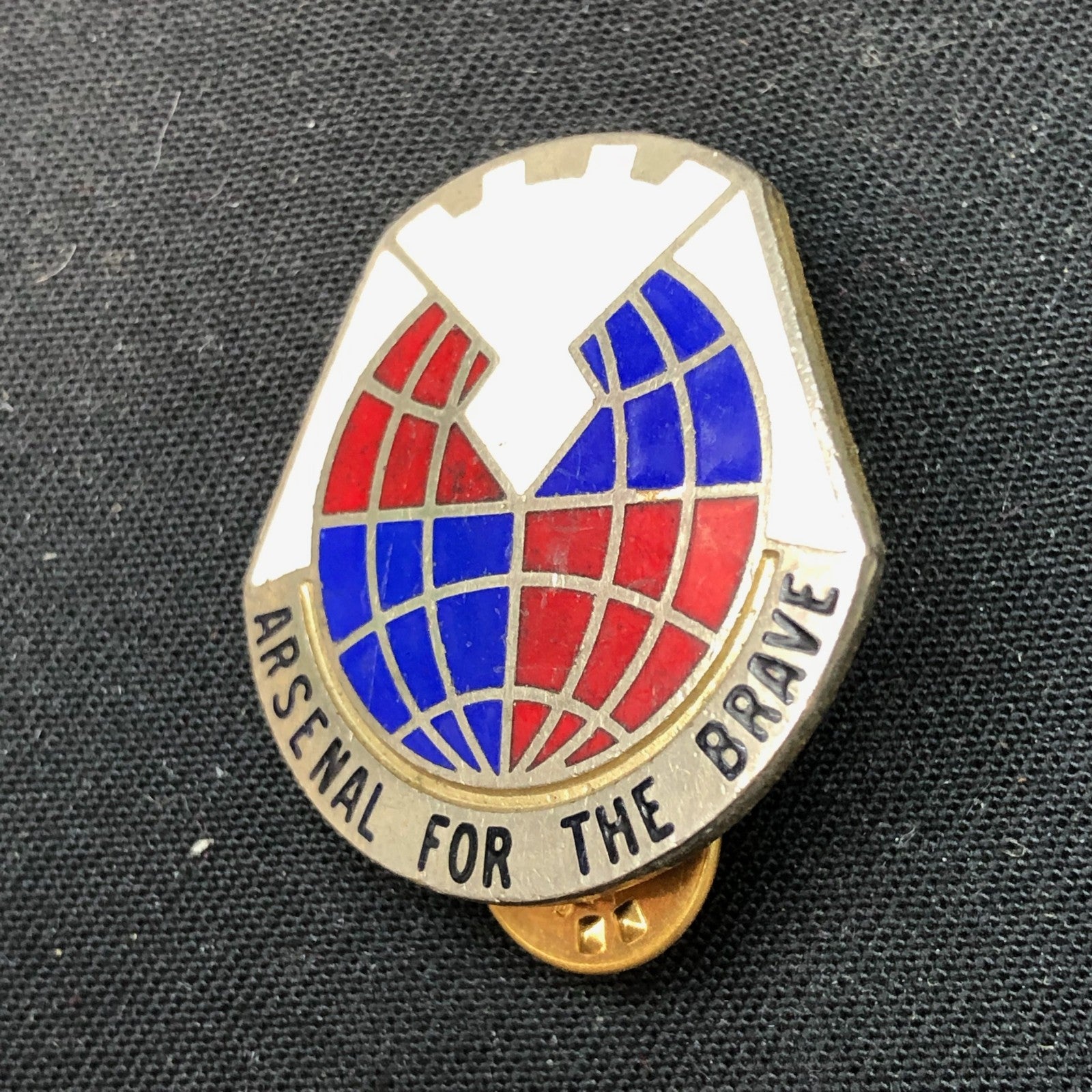 Vintage Enamel Pin - US Army Material Command - "Arsenal for the Brave" - The Militaria Shop