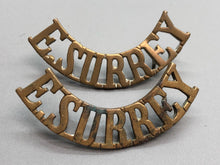 Load image into Gallery viewer, Original British Army WW2 Pair of East Surrey Regiment E.SURREY Shoulder Titles
