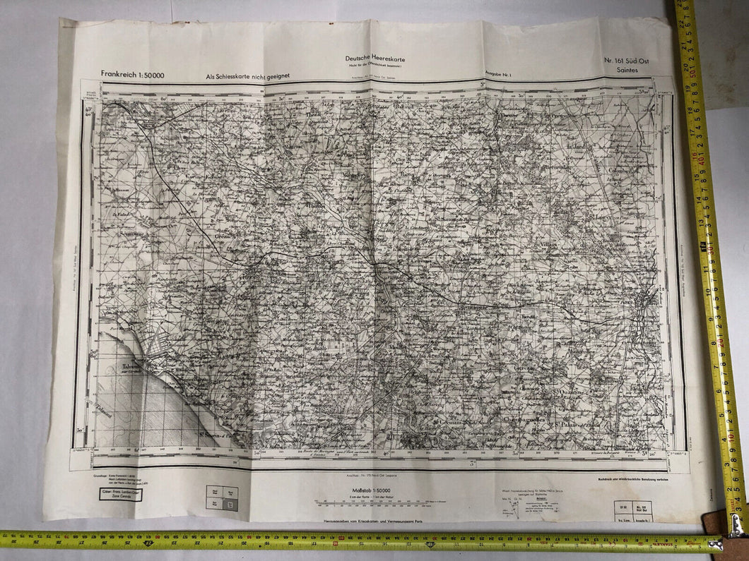 Original WW2 German Army Map of Saintes, France