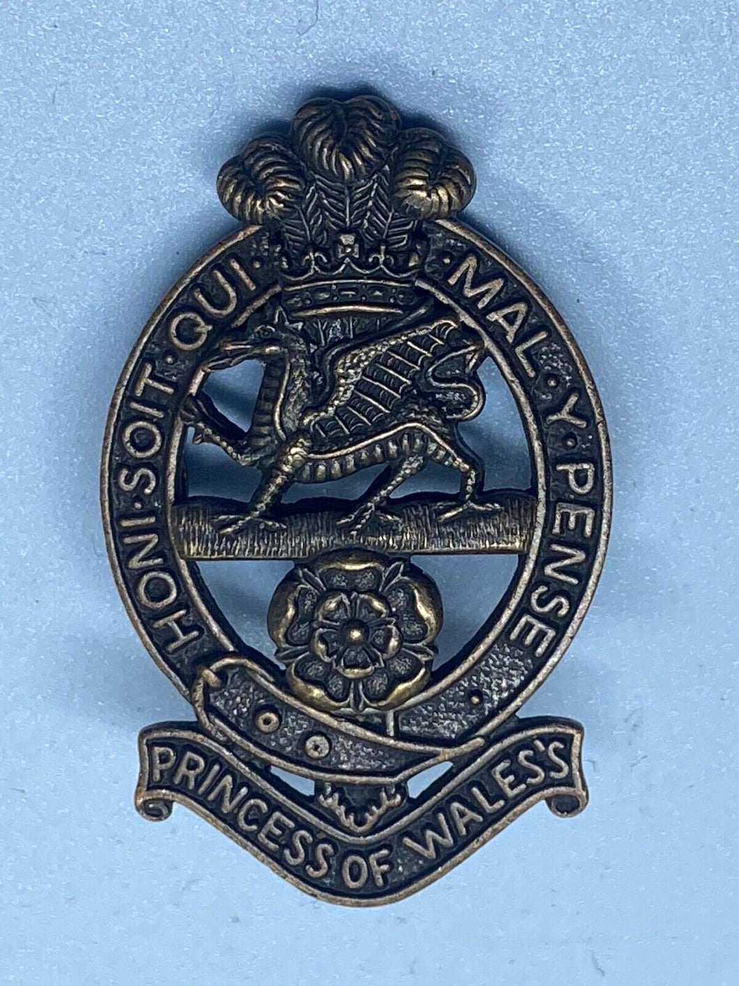 Original British Army Princess of Wales's Yorkshire Regiment Bronze Cap Badge