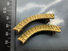 Load image into Gallery viewer, Original WW2 British Army Red Cross Brass Shoulder Titles Pair
