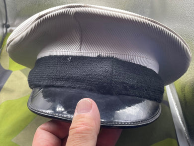 Vintage British Royal Navy White Peaked Cap - Size 59cm - The Militaria Shop