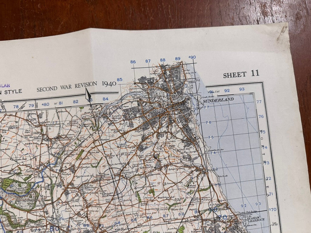 Original WW2 British Army GSGS OS Map of Great Britain - Durham & Sunderland - The Militaria Shop