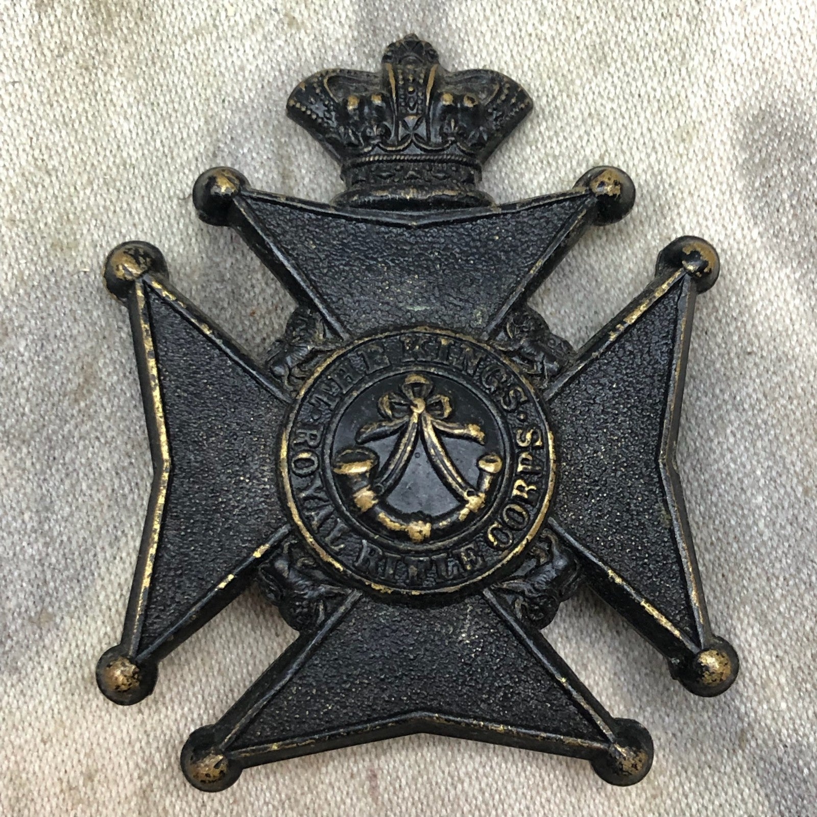 Original British Army Victorian KIng's Royal Rifle Corps KRRC Militia Cap Badge - The Militaria Shop