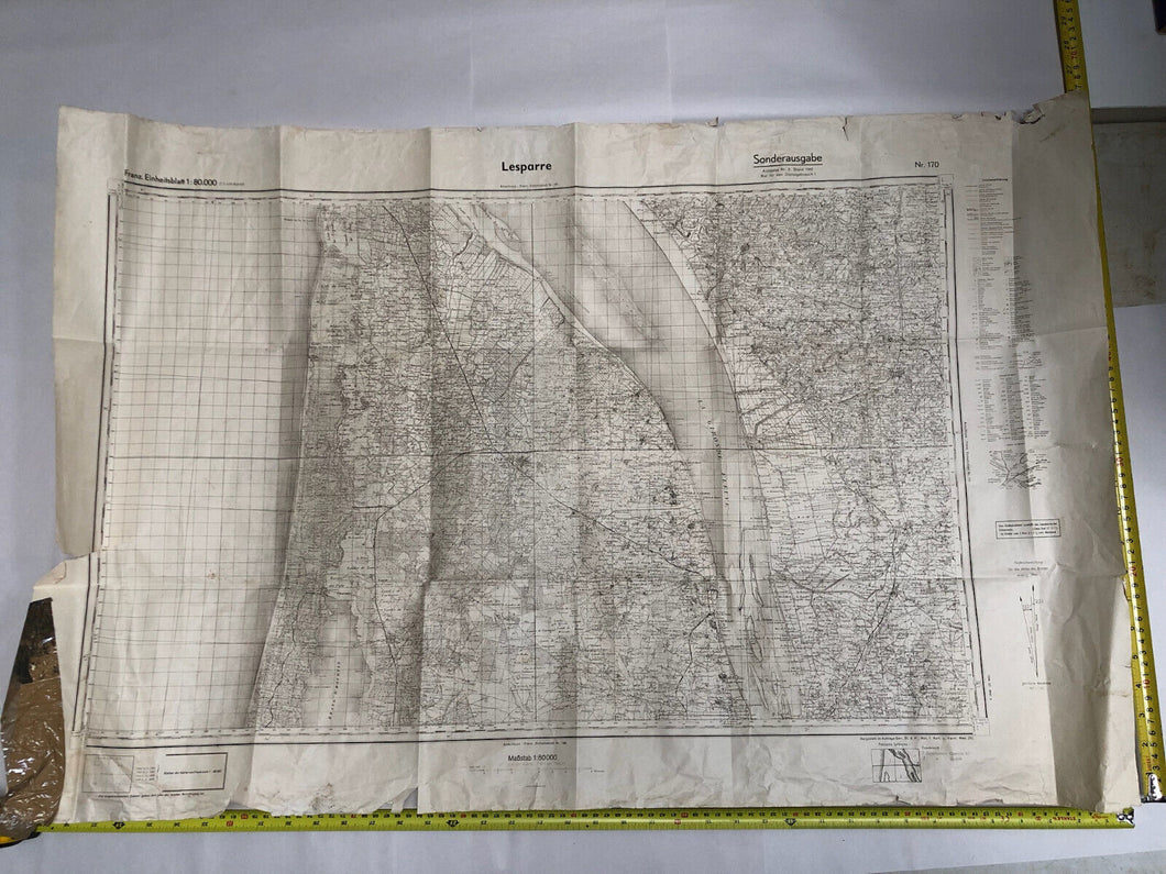 Original WW2 German Army Map of Lesparre, France