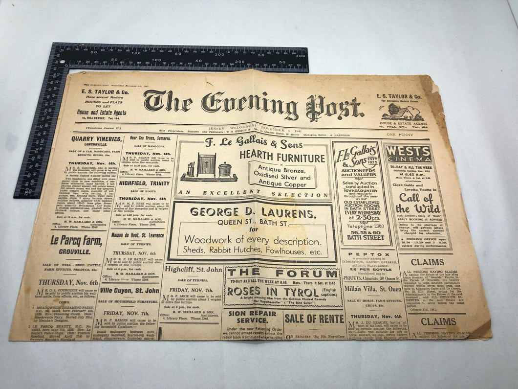 Original WW2 British Newspaper Channel Islands Occupation Jersey - October 1941