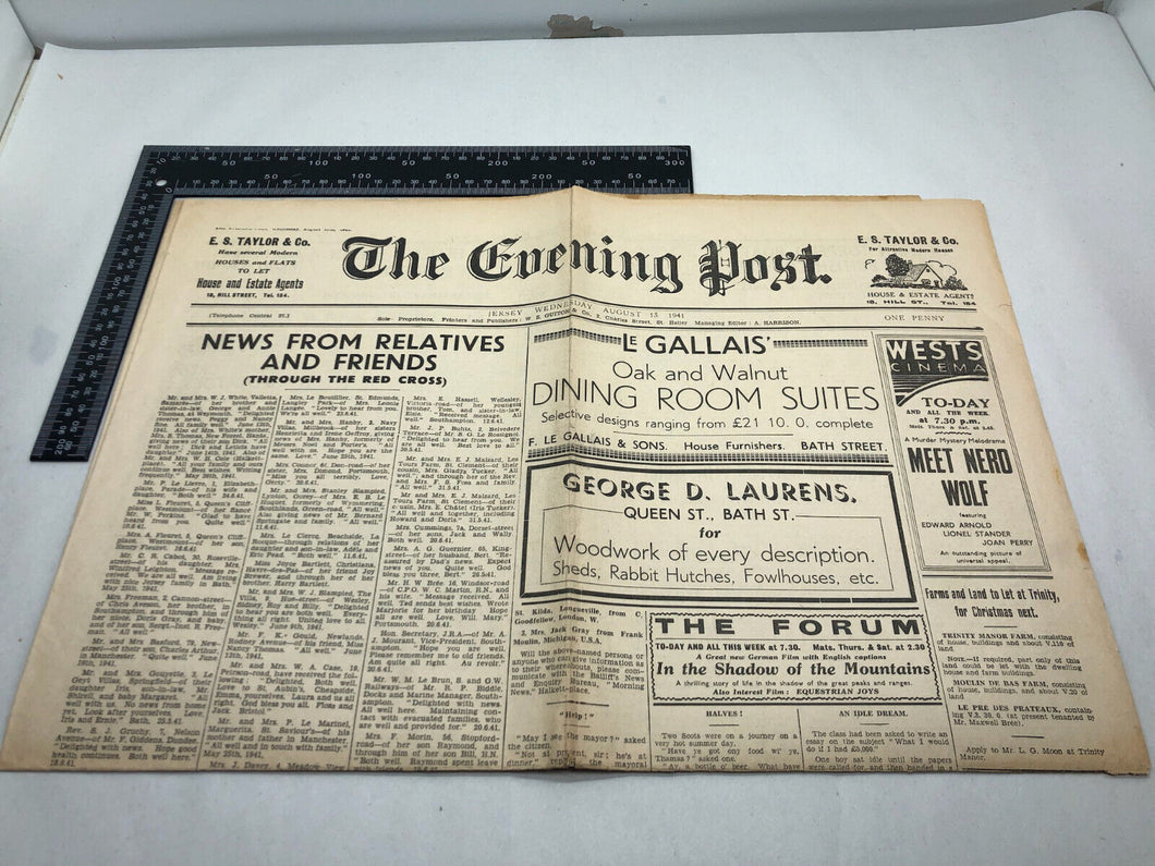 Original WW2 British Newspaper Channel Islands Occupation Jersey - August 1941