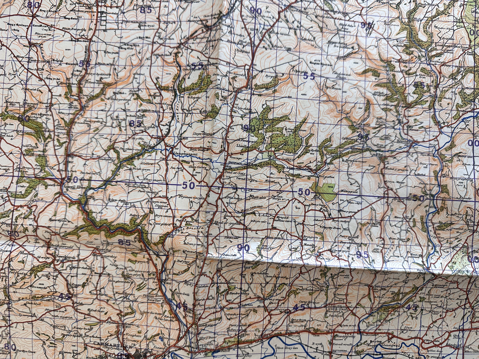 Original WW2 British Army OS Map of Great Britain - Carmarthen - The Militaria Shop