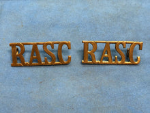 Load image into Gallery viewer, Original Pair of WW2 Brass British Army Shoulder Titles RASC Army Service Corps
