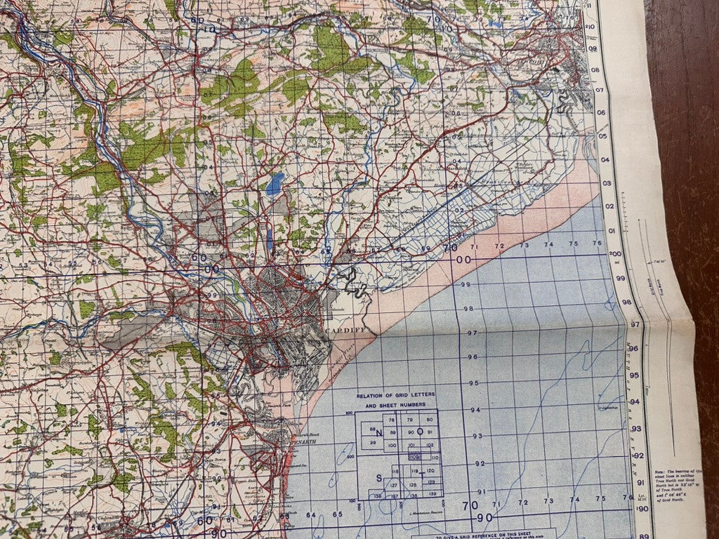 Original WW2 British Army GSGS OS Map of Wales - Pontypridd & Barry - The Militaria Shop