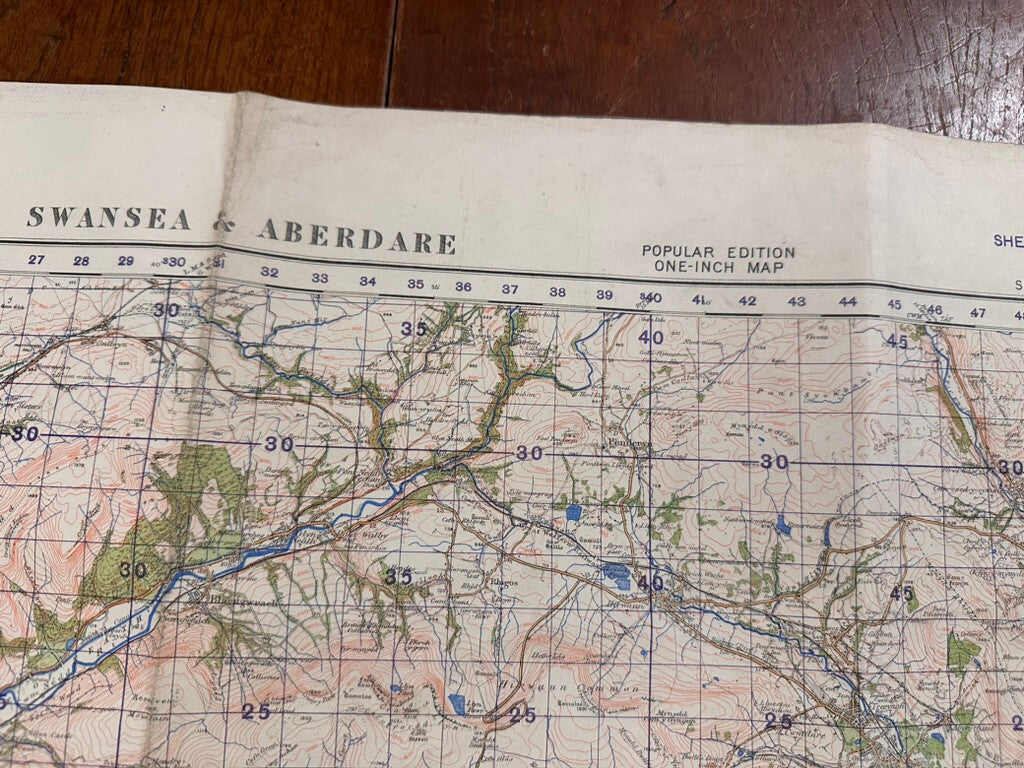 Original WW2 British Army GSGS OS Map of Great Britain - Swansea & Aberdare - The Militaria Shop