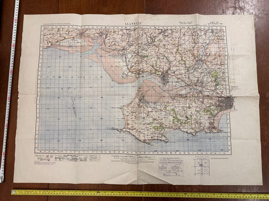 Original WW2 British Army GSGS OS Map of Great Britain - Llanelly - The Militaria Shop