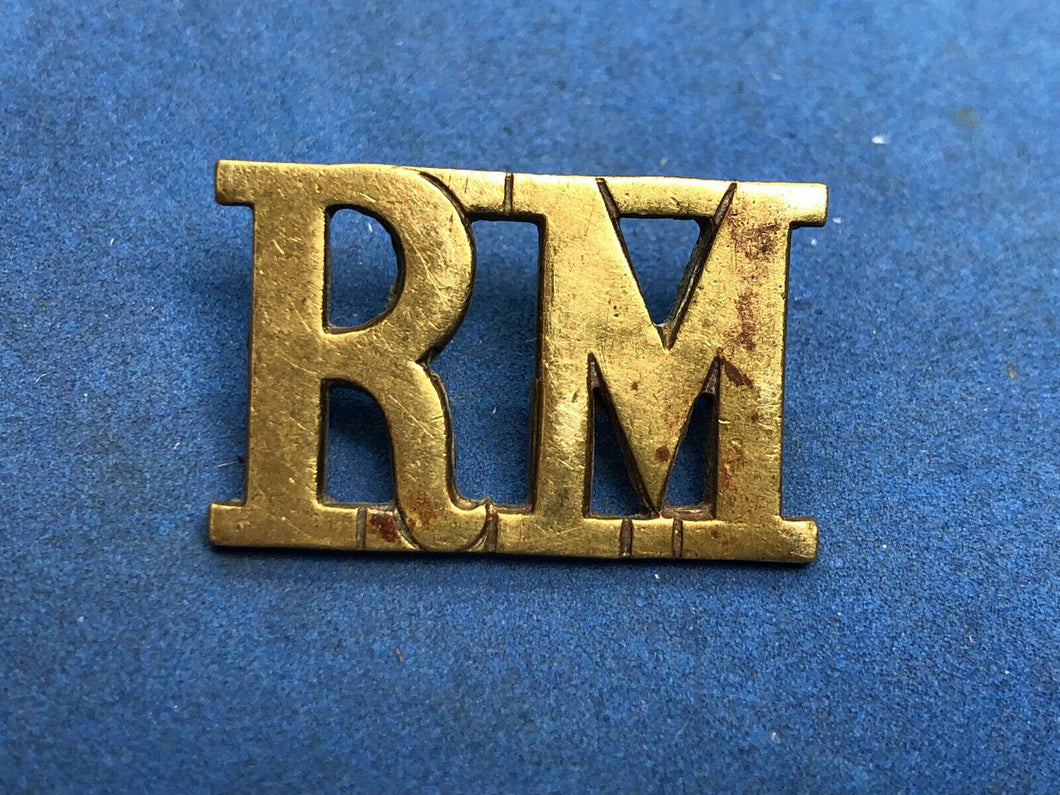 Original WW1/WW2 Brass British Royal Navy Shoulder Title - RM Royal Marines