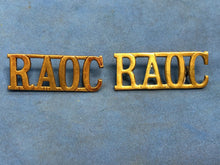 Load image into Gallery viewer, Original Pair of WW2 Brass British Army Shoulder Titles RAOC Army Ordnance Corps
