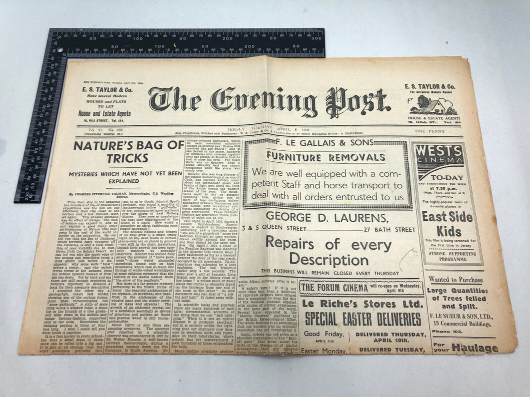 Original WW2 British Newspaper Channel Islands Occupation Jersey - April 1941