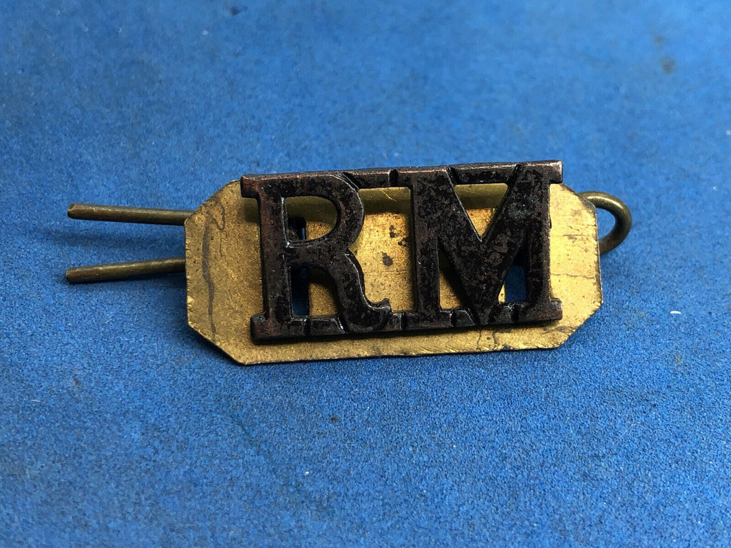 Original WW1/WW2 Brass British Royal Navy Shoulder Title - RM Royal Marines