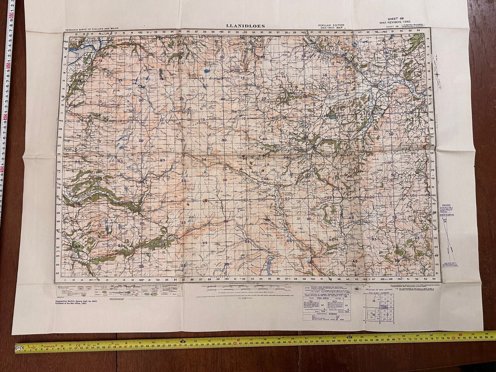 Original WW2 British Army GSGS OS Map of Wales - Llanidloes - The Militaria Shop