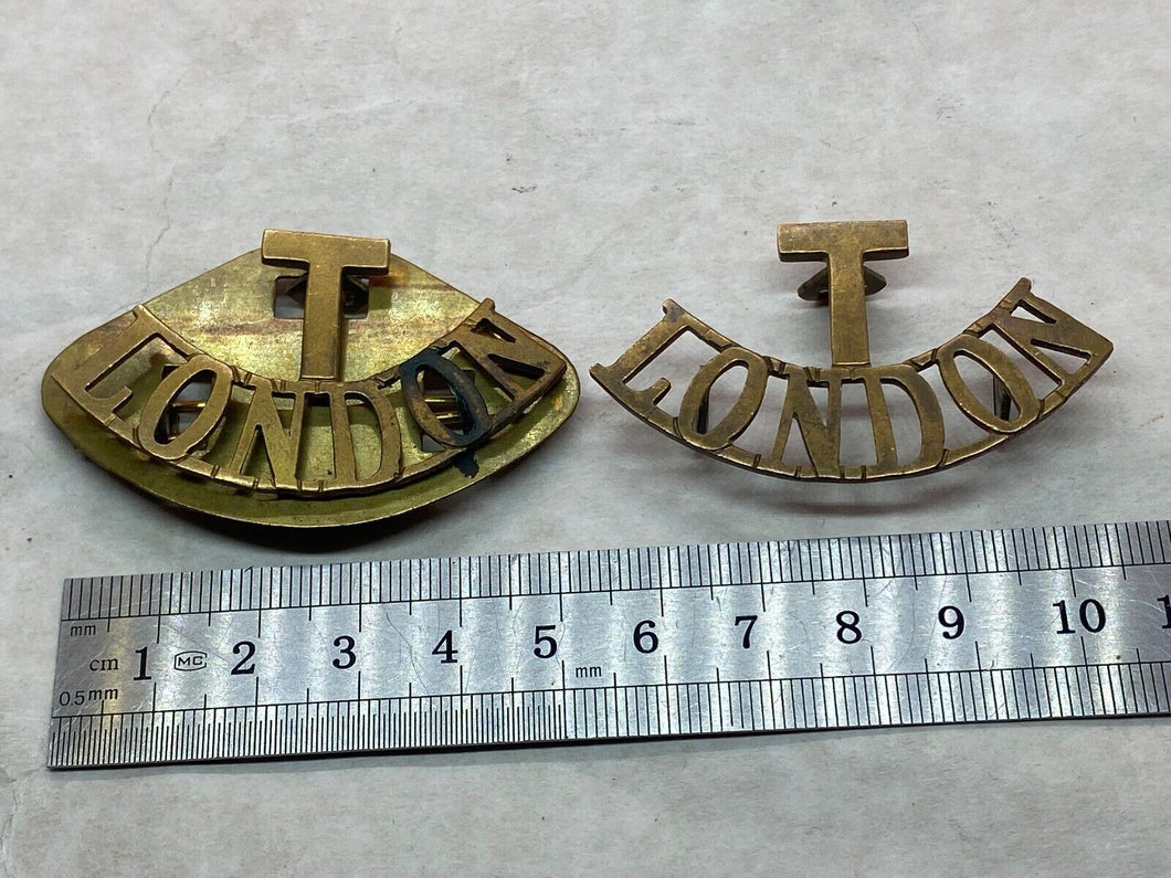 Pair of Original WW1 British Army London Territorial Brass Shoulder Titles
