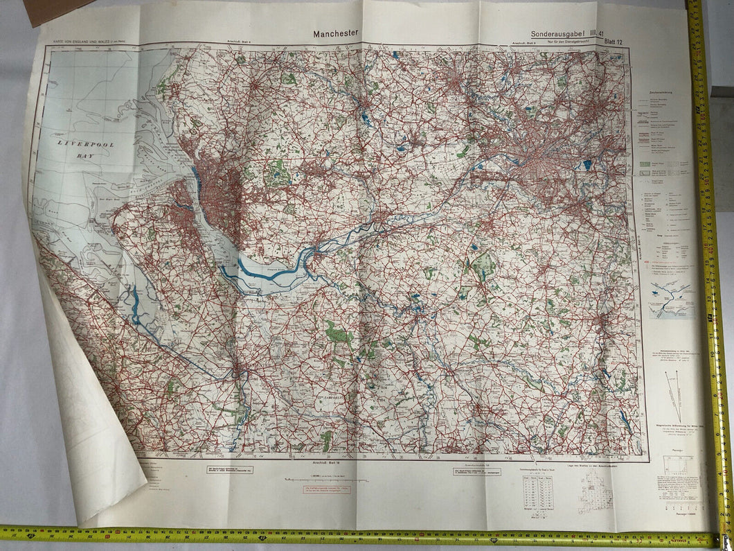 Original WW2 German Army Map of UK - Manchester / Liverpool / North West England