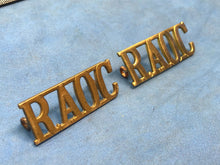 Load image into Gallery viewer, Original Pair of WW2 Brass British Army Shoulder Titles RAOC Army Ordnance Corps
