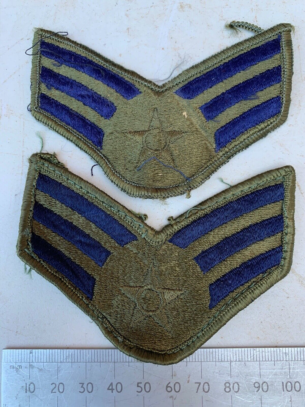 Pair of United States Air Force Rank Chevrons Olive Green -- Senior Airmen