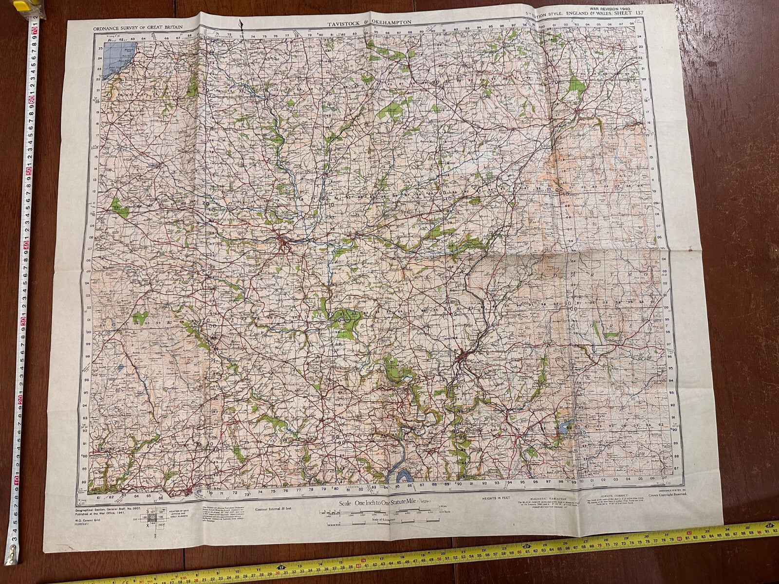 Original WW2 British Army GSGS OS Map of England - Tavistock & Okehampton - The Militaria Shop
