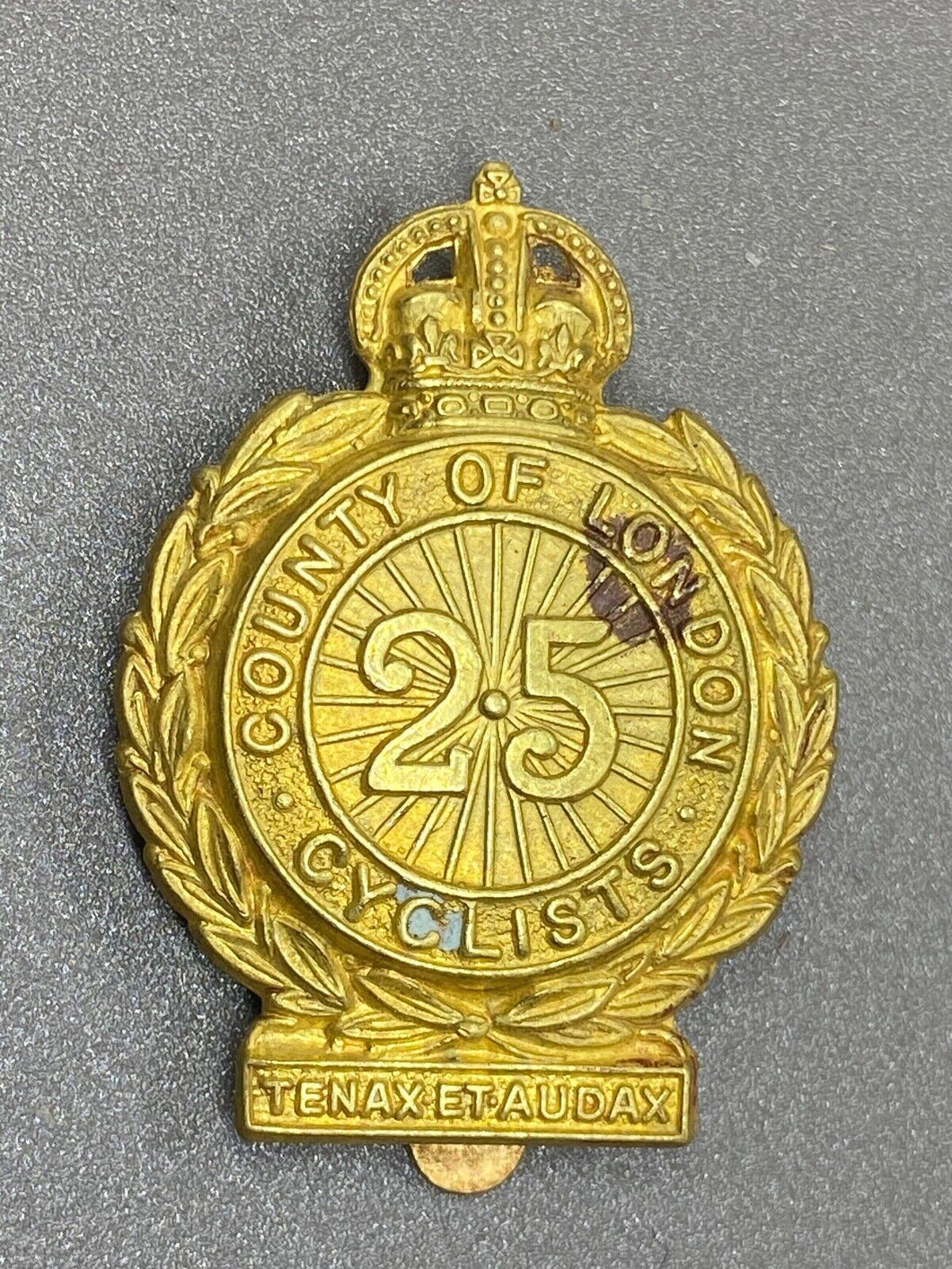 Original British Army WW1 Country of London 25th Cyclist Corps Cap Badge