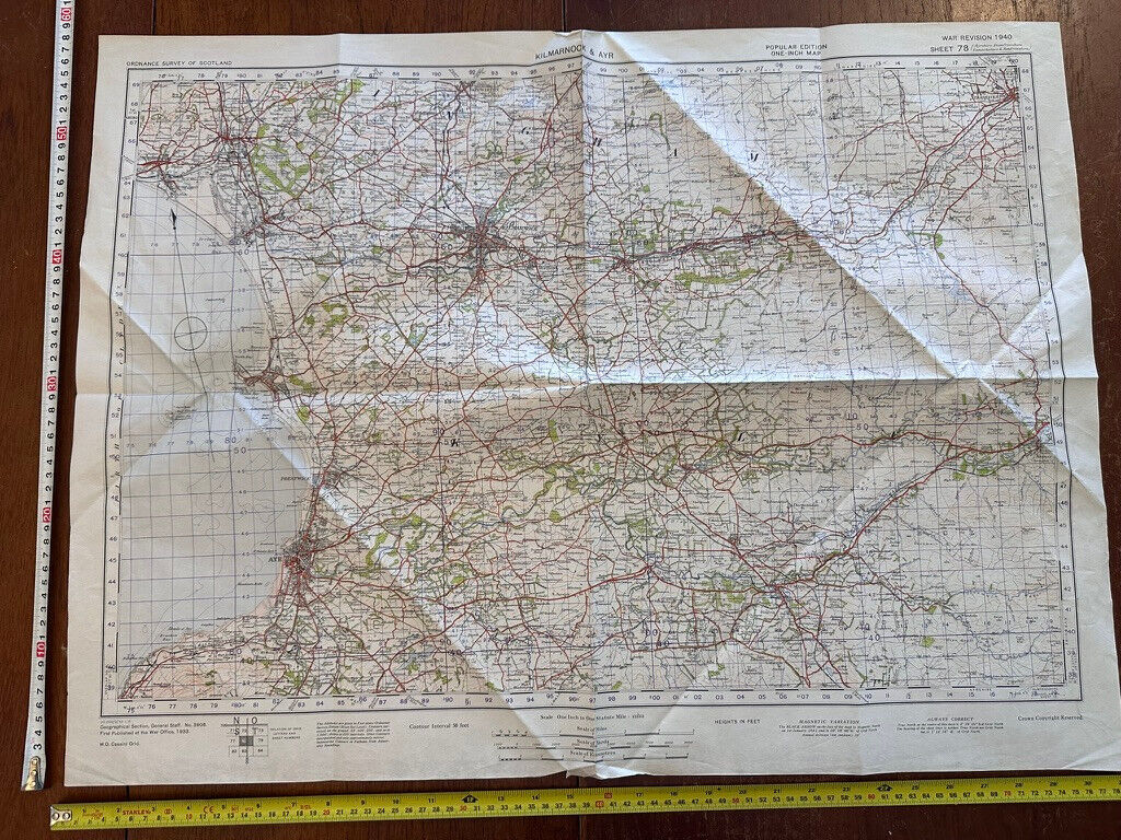 Original WW2 British Army GSGS OS Map of Scotland - Kilmarnock & Ayr - The Militaria Shop
