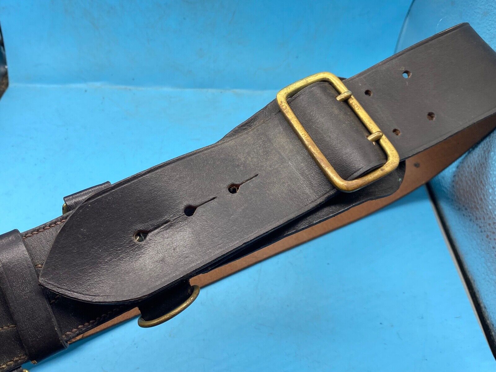 Original British Army Officer's Sam Browne Leather Belt - Approx 36" Waist - The Militaria Shop