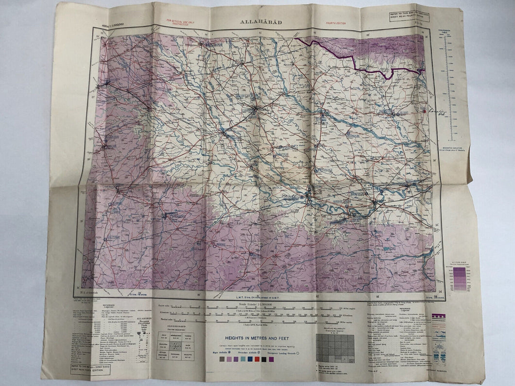 Original WW2 British Army / RAF Map - Allahabad