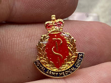 Load image into Gallery viewer, Original British Royal Army Medical Corps - Gilt and Enamel Pin Back Brooch
