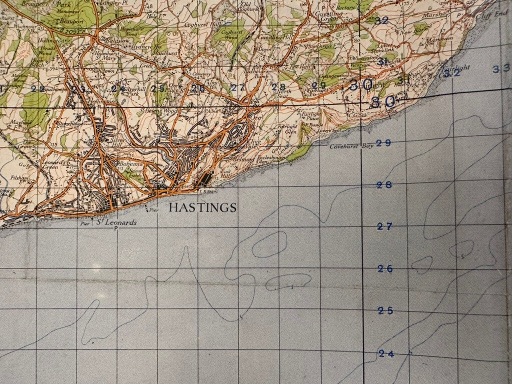 Original WW2 British Army GSGS OS Map of England - Hastings - The Militaria Shop