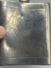 Load image into Gallery viewer, Original Sheffield Pewter Hip Flask with Hunting Scenes on Both Sides
