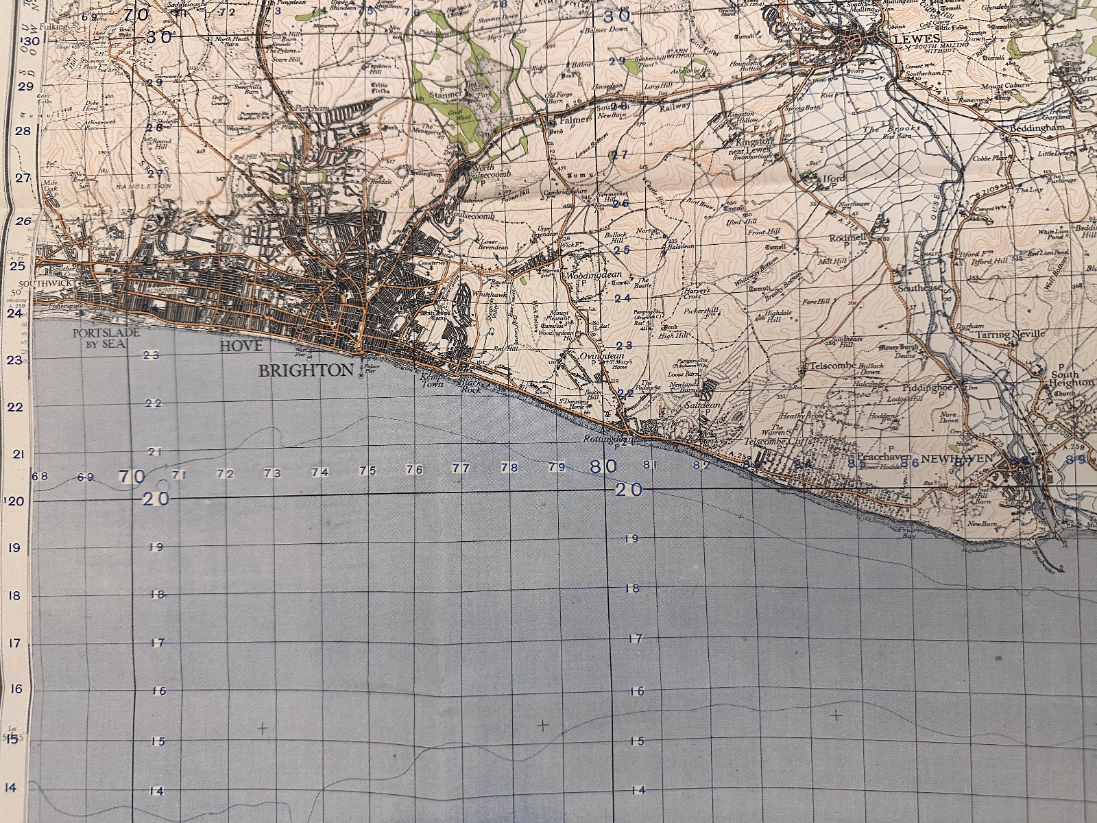 Original WW2 British Army GSGS OS Map of Great Britain - Brighton & Eastbourne - The Militaria Shop