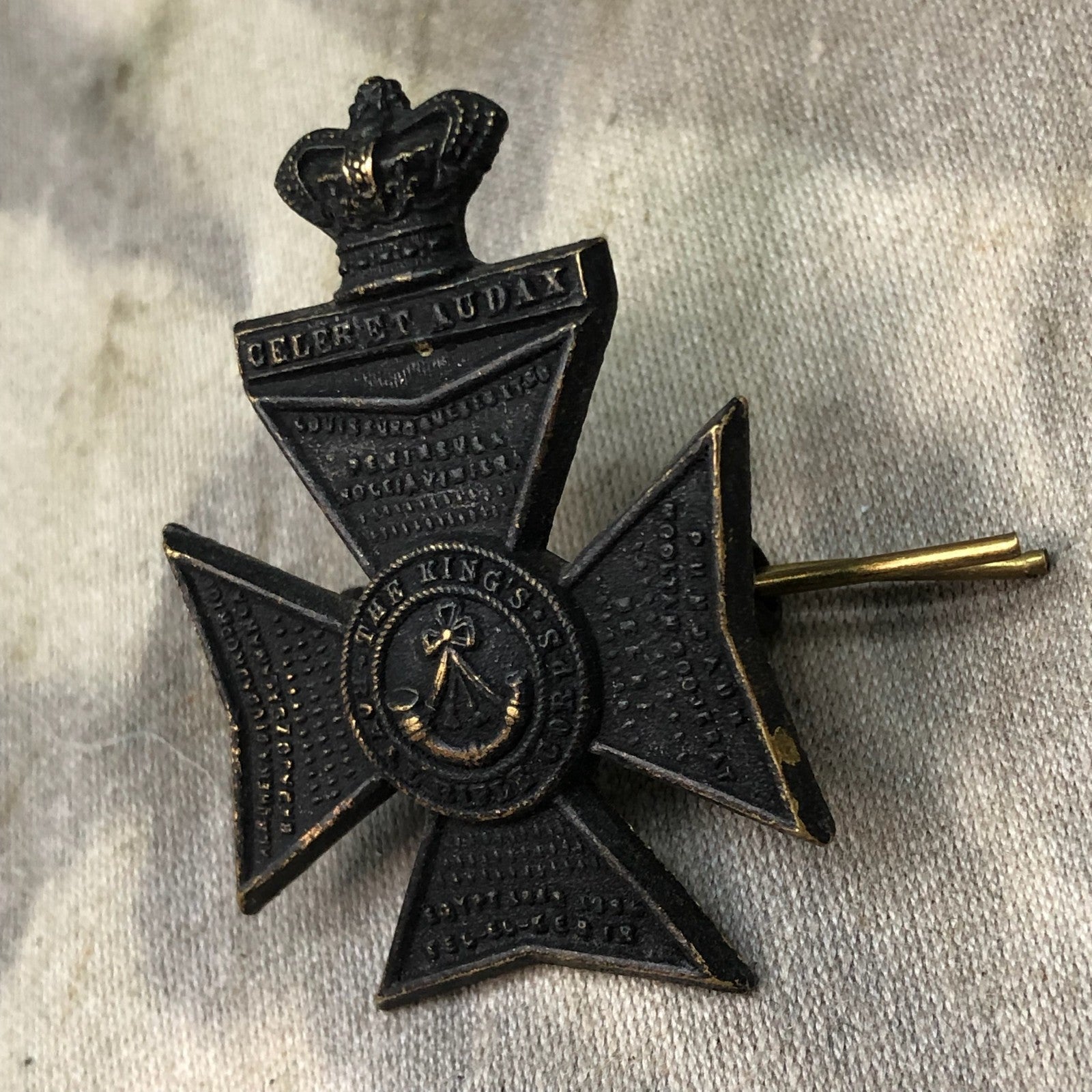 Original British Army King’s Royal Rifle Corps KRRC Victorian Crown Cap Badge - The Militaria Shop