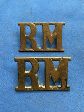 Load image into Gallery viewer, Original WW2 British Royal Navy Royal Marines Brass Shoulder Titles Pair
