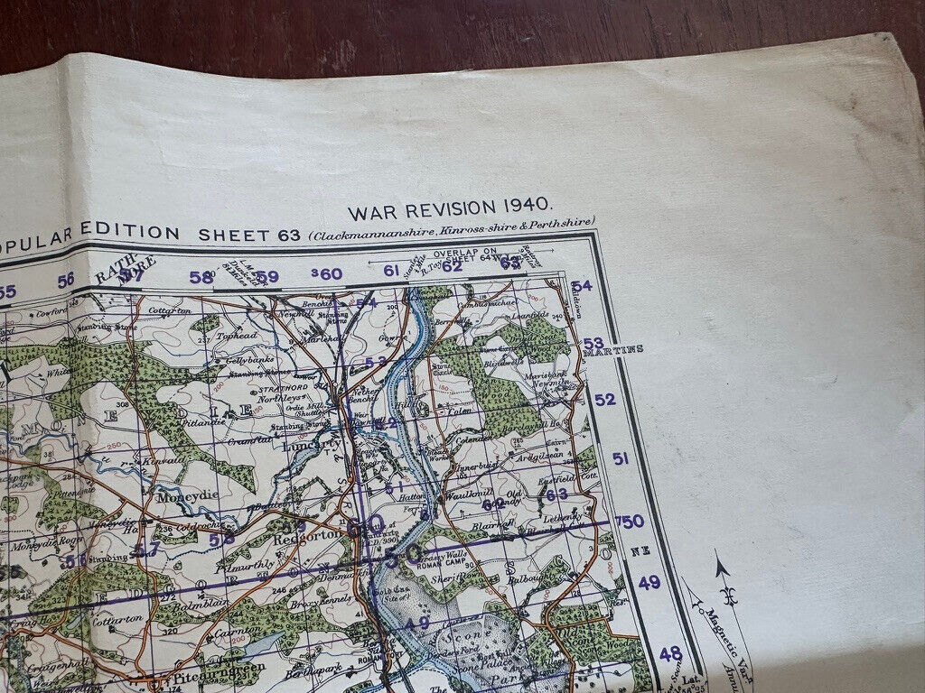 Original WW2 British Army OS Map of Scotland - Perth & Strath Earn - The Militaria Shop