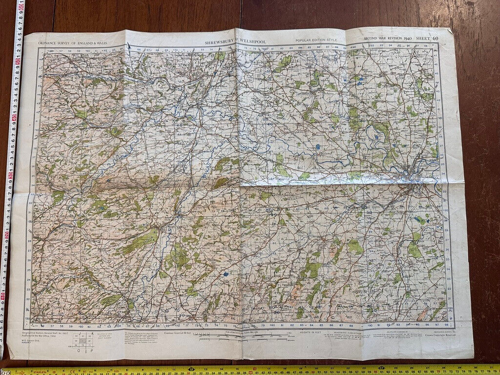 Original WW2 British Army GSGS Map of England & Wales - Shrewsbury & Welshpool - The Militaria Shop