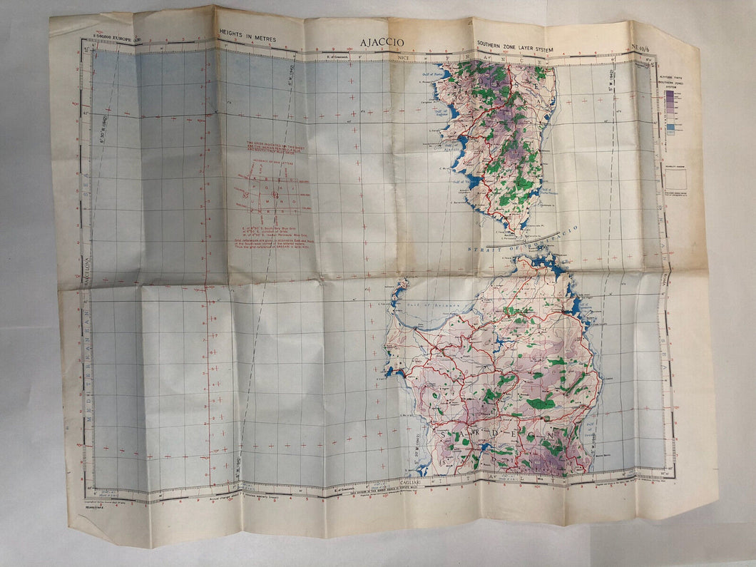 Original WW2 British Army / RAF Map - Corsica & Sardinia - Ajaccio