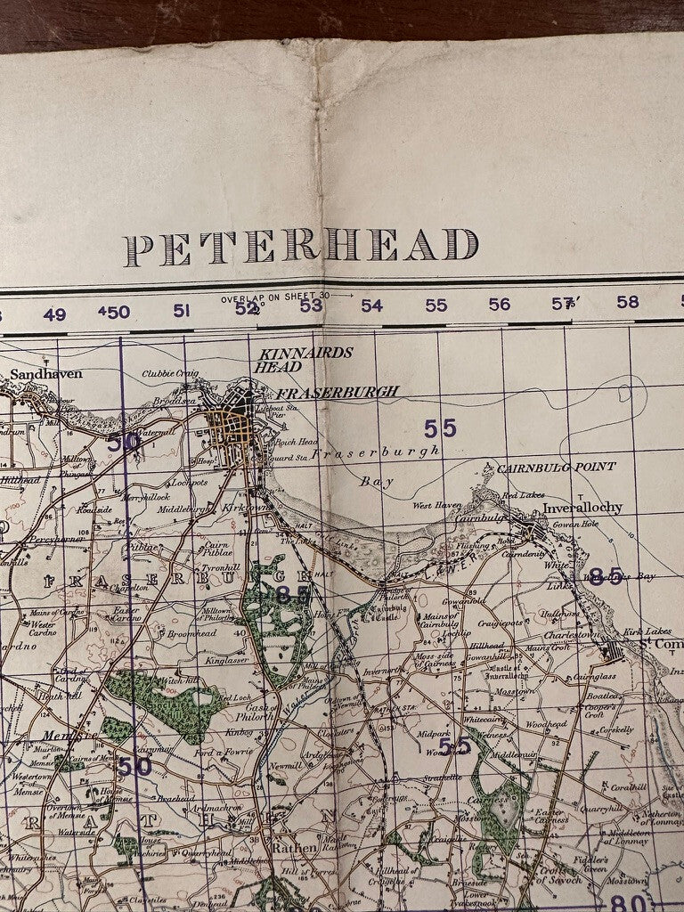 Original WW2 British Army GSGS OS Map of Great Britain - Peterhead - The Militaria Shop