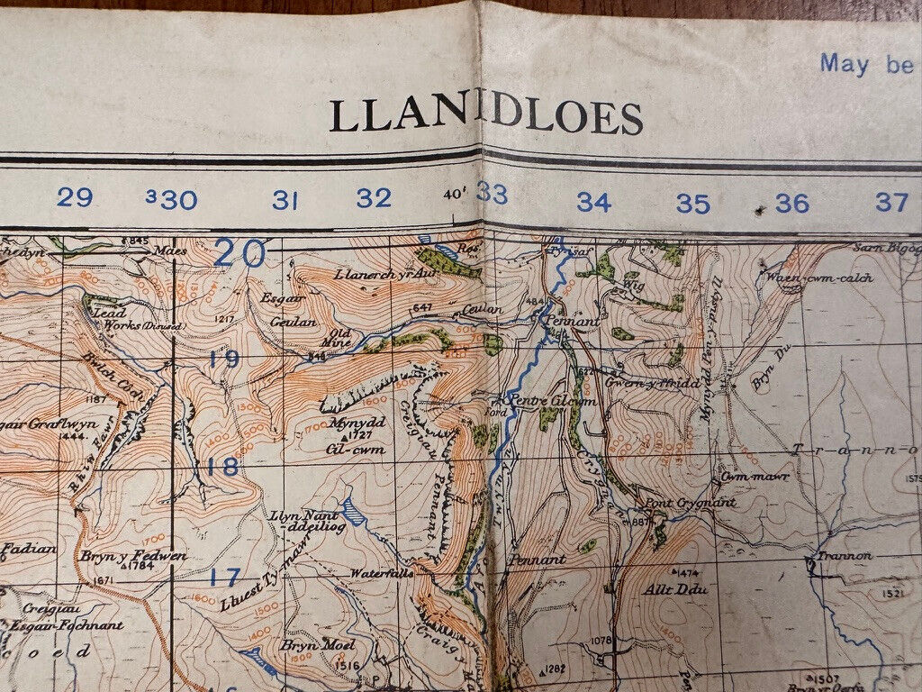 Original WW2 British Army GSGS OS Map of Great Britain - Llanidloes - The Militaria Shop