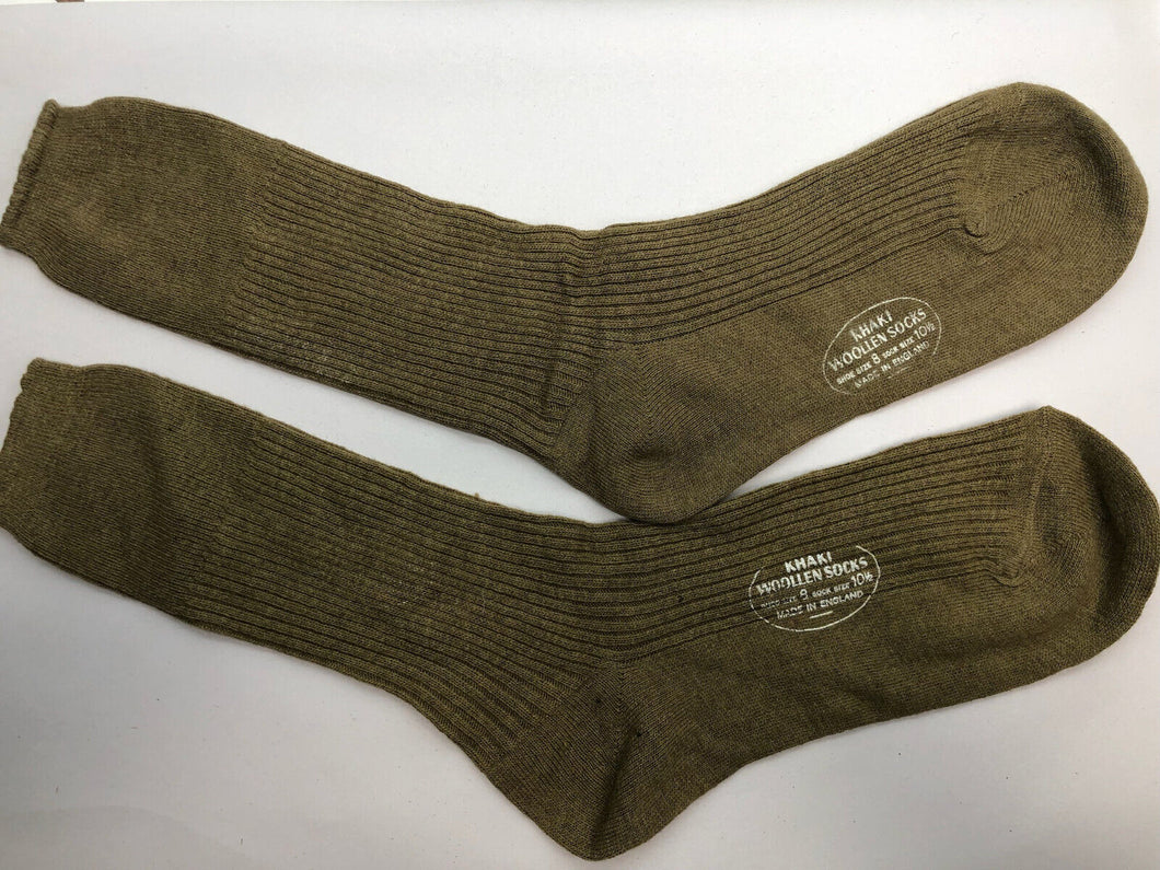 Original WW2 Era British Army Officers Khakli Woolen Socks NEW OLD STOCK Size 8