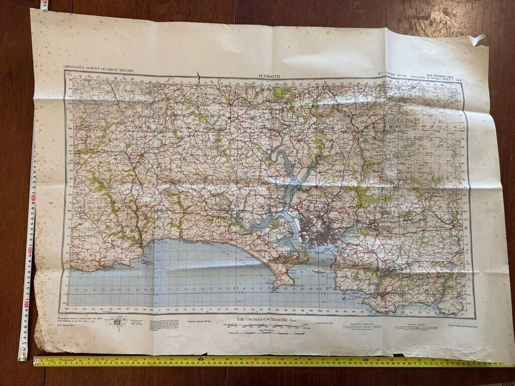 Original WW2 British Army GSGS OS Map of England & Wales - Plymouth - The Militaria Shop