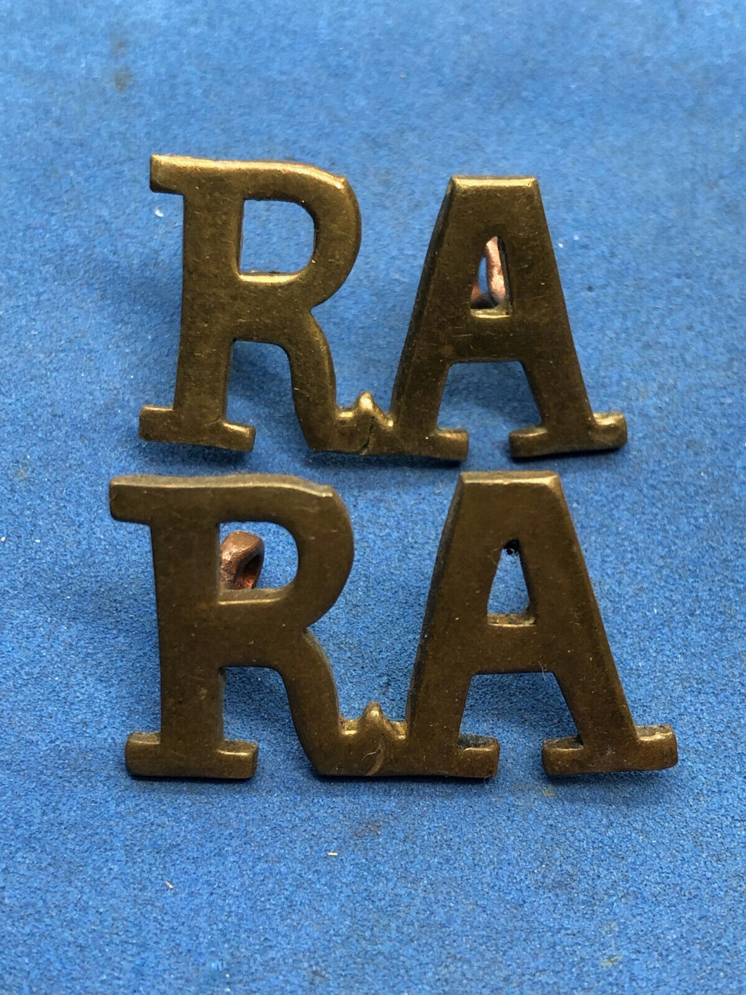 Original WW2 British Army Royal Artillery RA Brass Shoulder Titles Pair