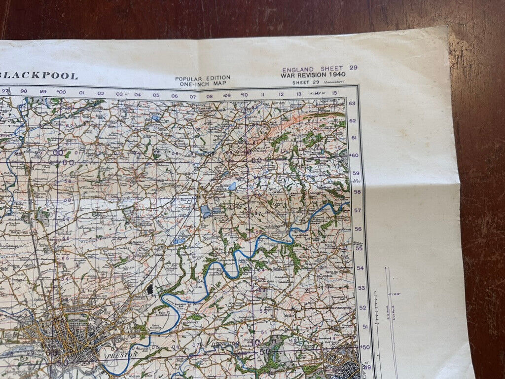 Original WW2 British Army OS Map of Great Britain - Preston Blackpool Southport - The Militaria Shop