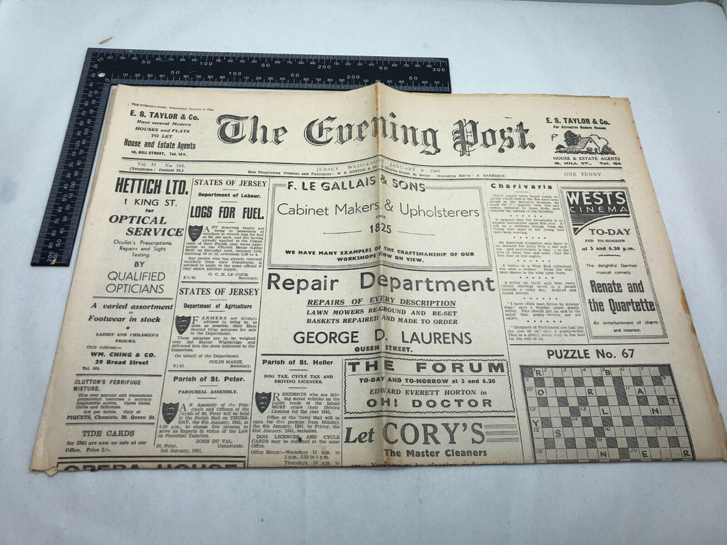 Original WW2 British Newspaper Channel Islands Occupation Jersey - January 1941