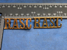 Load image into Gallery viewer, Original Pair of WW2 Brass British Army Shoulder Titles RASC Army Service Corps
