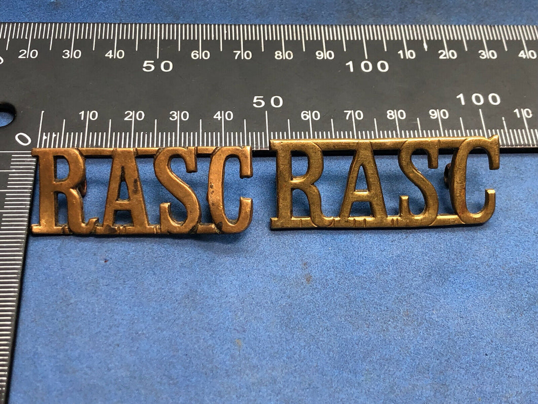 Original Pair of WW2 Brass British Army Shoulder Titles RASC Army Service Corps